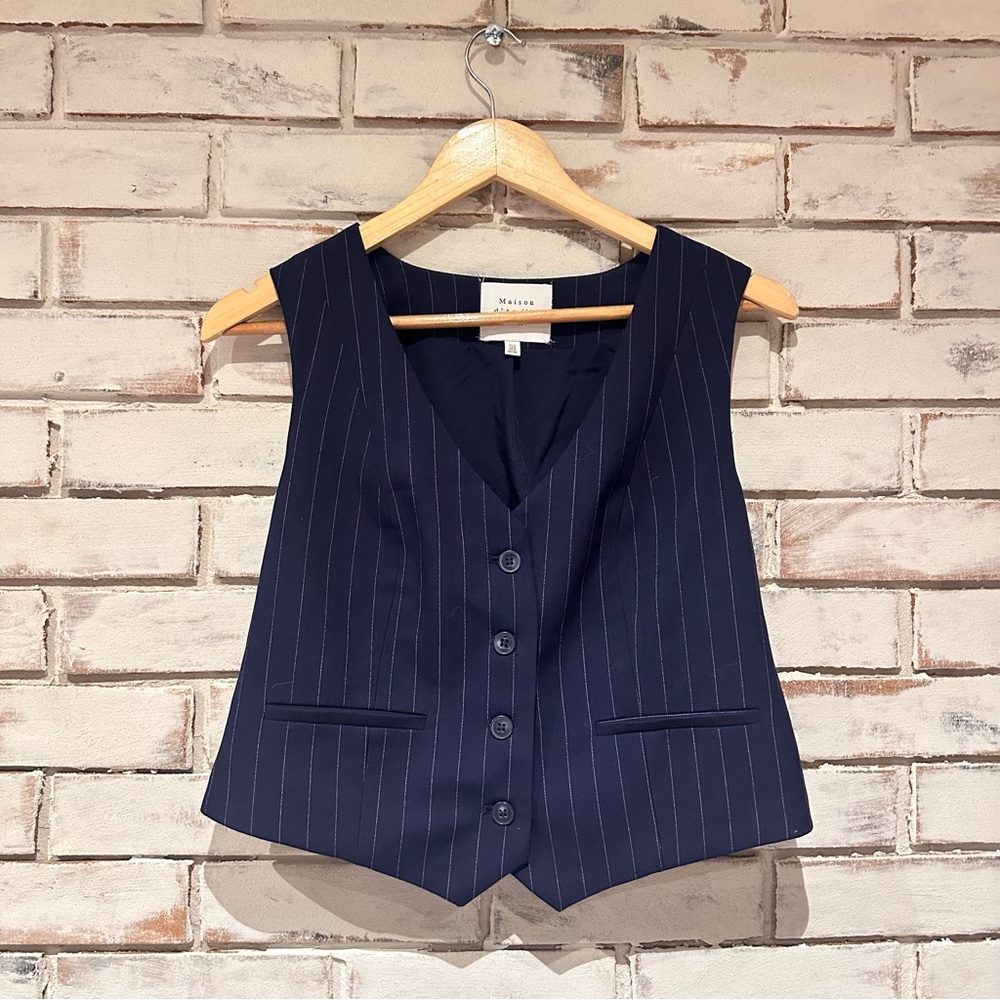 Maison D’amelie Navy white pin stripe vest